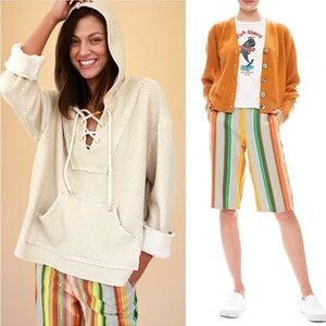 NWT LE SUPERBE Rainbow Serape Stripe Cotton Mid Rise Knee Length Bermuda Short 4